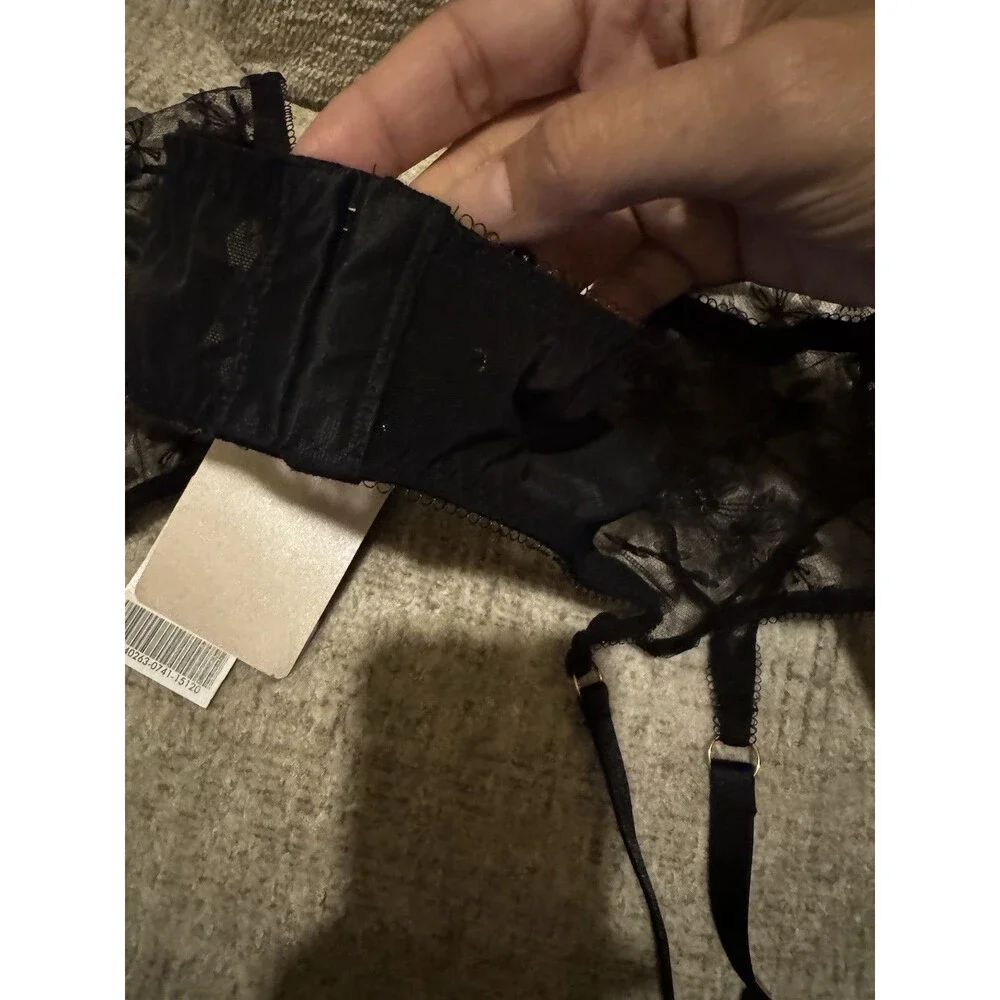 Savage X Fenty Black Mesh Lace Floral Embroidered Garter Belt 3X NWT